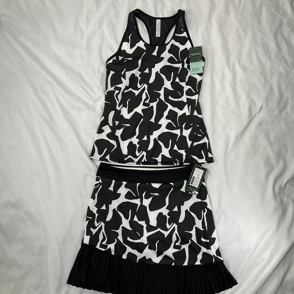 Inphorm Women Tennis, Golf Skort & Tank Top Set Black/White Graphic Print  553